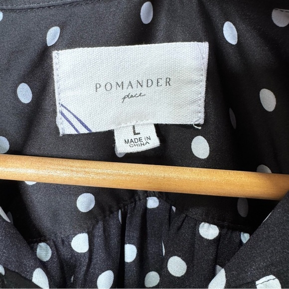 Pomander Place Tuckernuck Adair
Black Polka Dot Boyfriend Button Down Top. Large - Picture 4 of 11